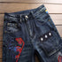 Fashion Embroidery Patchwork Men's Jeans Slim Straight Pants